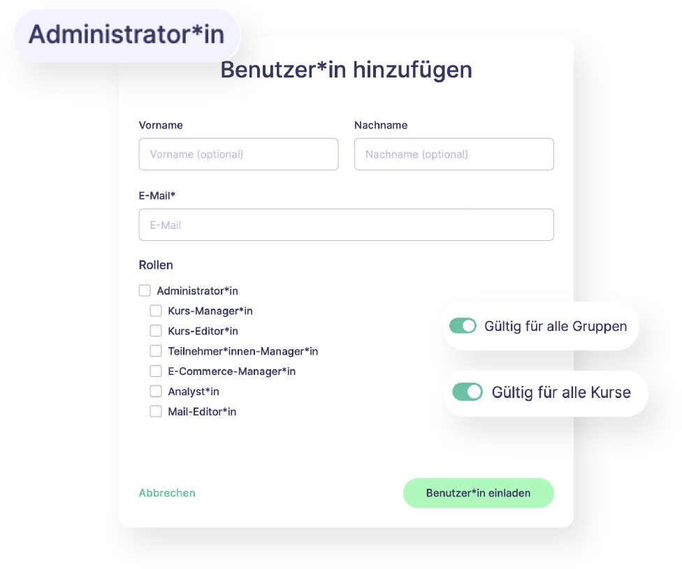 Einfache Zuweisung von Rollen & Rechte auf LMS-Plattform.